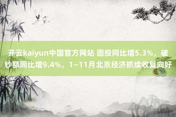 开云kaiyun中国官方网站 固投同比增5.3%，破钞额同比增9.4%，1—11月北京经济抓续收复向好
