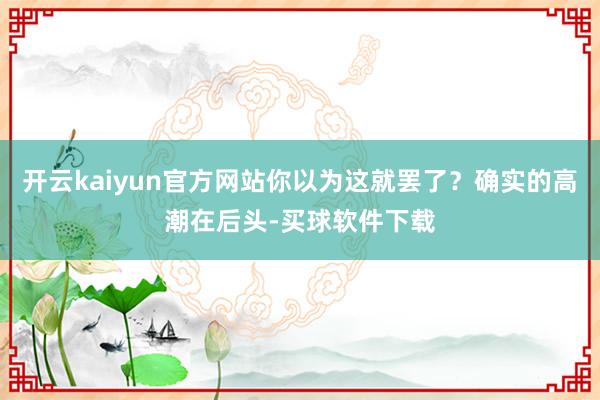 开云kaiyun官方网站你以为这就罢了?确实的高潮在后头-买球软件下载